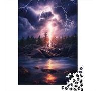 Tormenta Relámpagos Bosque Puzzle de 1000 Piezas Papel para Adultos Reflejo Lago Relajante Decorativo Hogar 38x26cm/1000pcs
