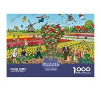 Tormenta tulipán Molino de Viento danés Puzzle De Madera Impermeable DIY Puzzles De 1000 Piezas para Adultos Imposible Rompecabezas para Decoración del Hogar