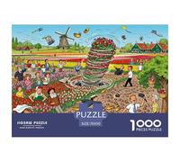 Tormenta tulipán Molino de Viento danés Puzzle De Madera Impermeable DIY Puzzles De 1000 Piezas para Adultos Colorido Rompecabezas para Decoración del Hogar