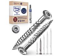 Tornillo de acero inoxidable de 50 mm de largo para terraza, cabeza alomada y nervaduras de acero inoxidable V4A, 5 mm de grosor, 50 mm de longitud, 250 unidades, 32 mm de rosca parcial, 5 x 50