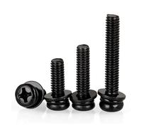 Tornillo de cabeza redonda cruzada M2 M2.5 M3 M4 M5 M6 M8 con recubrimiento de zinc negro/níquel, arandela plana, junta de resorte, perno de montaje(Black Zinc,45MM_M6-5PCS)