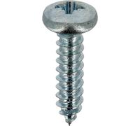 Tornillo de chapa de acero inoxidable A4 cilíndrico abombado Pozidrive en bolsita, 4,8 mm x 19 mm, DIN 7981, zinc blanco, lote de 35