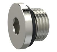 Tornillo de cierre, hexágono interior de 8 mm, G 3/8, NBR anillo tórico, latón interior, presión de trabajo máx. 25 bares, temperatura de funcionamiento Máx. 80 °C.