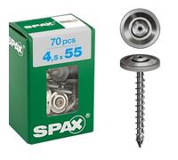 Tornillo de fontanería, 4,5 x 55 mm, 70 unidades, rosca completa, cabeza avellanada, T-STAR plus T20, 4CUT, acero inoxidable A2-4577000450556