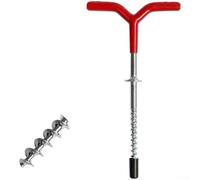 Tornillo de hielo con mango rojo, tornillo de hielo con rojo | Mango de goma rojo, agarre ergonómico, fácil rotación, comodidad en clima frío, diseño antideslizante