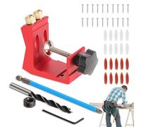 Tornillo de orificio de bolsillo - Guía en ángulo de 15 grados | Juego completo con taladro, llaves, tornillos y tapones - Para carpintería de muebles, Renovación de juntas de madera, regla de madera