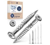 Tornillo de terraza de acero inoxidable Muesca de corte TORX, cabeza redondeada y sin nervaduras C1 5-mm de espesor 50-mm de longitud 100 unidades 32-mm de rosca parcial Tornillo 5x50