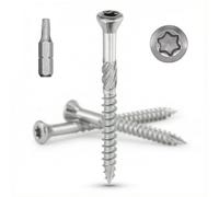 Tornillo de terraza INOX A4: 5 x 70 mm, cabeza avellanada reducida, TORX, Ø 5 x 70 mm, tornillos para madera, terrazas/tableros/revestimientos | Acero inoxidable A4 (V4A/316) | 1 boquilla incluido