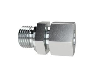 Tornillo recto, G 3/8 A, diámetro exterior del tubo: 18 mm, PN bar 315, SW1 32, SW2 27, acero galvanizado.