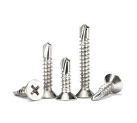 Tornillos 50 tornillos autorroscantes de cabeza plana, acero inoxidable 410, Phillips avellanados n.° 10 for chapa, madera y plástico(M4.8x38mm)