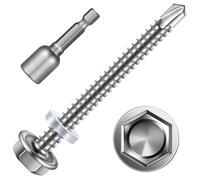 Tornillos autoperforantes for techos, 50 piezas 410 Acero inoxidable M5.5 Longitud 16~150 mm autorroscantes de cabeza hexagonal metal con arandela y 1 casquillo(M5.5 * 63mm)