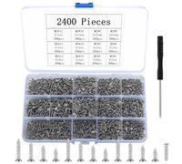 Tornillos autorroscantes pequeños, 2400 tornillos pequeños para madera, tornillos Phillips, tornillos autorroscantes planos avellanados para electrónica, carpintería, bricolaje, plata