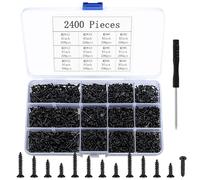 Tornillos autorroscantes pequeños, 2400 tornillos pequeños para madera, tornillos Phillips, tornillos autorroscantes de cabeza plana para electrónica, bricolaje, carpintería, color negro