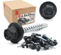 Tornillos autotaladrantes 4,8 x 20 mm Anthrazit RAL 7016 con arandela, 250 uds, tornillos para panel sandwich, chapas metálicas, tejado de metal y madera, tornillos autorroscantes con junta estanca