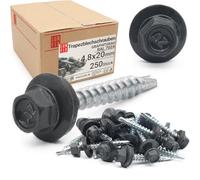 Tornillos autotaladrantes 4,8 x 20 mm Graphitgrau RAL 7024 con arandela, 250 uds, tornillos para panel sandwich, chapas metálicas, tejado de metal y madera, tornillos autorroscantes con junta estanca