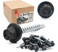 Tornillos autotaladrantes 4,8 x 35 mm Anthrazit RAL 7016 con arandela, 250 uds, tornillos para panel sandwich, chapas metálicas, tejado de metal y madera, tornillos autorroscantes con junta estanca