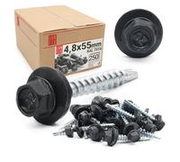 Tornillos autotaladrantes 4,8 x 55 mm Anthrazit RAL 7016 con arandela, 250 uds, tornillos para panel sandwich, chapas metálicas, tejado de metal y madera, tornillos autorroscantes con junta estanca