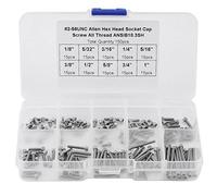 tornillos de cabeza hueca, 150PCS 9 tamaños Juego de surtido de tornillos de cabeza hueca hexagonal con caja de plástico # 2-56 UNC
