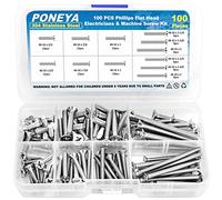 Tornillos de enchufe eléctricos, 100 piezas de 12 tamaños M3.5 M4.2 de cabeza plana 304 tornillos de máquina de acero inoxidable, extra largos de 50 mm 40 mm tornillos de enchufe eléctrico para placa