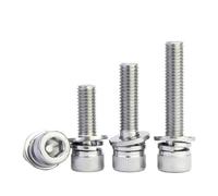 Tornillos De Máquina Combinación Triple Cabeza Hueca Hexagonal Moleteada Con Arandela, M2.5/3/4/5/6/8, Pernos Acero Inoxidable 304(12mm,M4-5pcs)