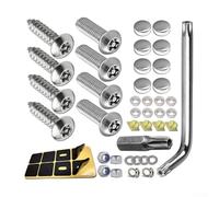 Tornillos de matrícula antirrobo de acero inoxidable plateado para la mayoría de los coches, juego de pernos de seguridad delanteros y traseros con inserto de plástico