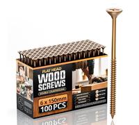 Tornillos multiusos para madera de cabeza plana, 6 x 150 mm, 100 unidades, kit de tornillos de madera galvanizados de una sola rosca, surtido autorroscante, ideal para bricolaje, reparación de muebles