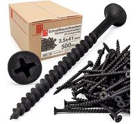 Tornillos negros para pladur 3,5 x 41 mm, 500 piezas, tornillos para paneles de yeso, rosca gruesa, cabeza phillips, punta afilada, autorroscantes para madera, instalación placas yeso, Lun Fix