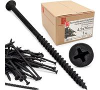 Tornillos negros para pladur 4,2 x 70 mm 1Kg, 210 piezas, tornillos para paneles de yeso, rosca gruesa, cabeza phillips, punta afilada, autorroscantes para madera, instalación placas yeso, Lun Fix