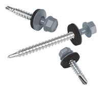 Tornillos para chapas trapezoidales PAROTEC, autorroscantes y autotaladrantes con arandela de sellado EPDM, cabeza hexagonal, 4,8 mm x 55 mm, RAL 7046 Gris claro, 200 unidades