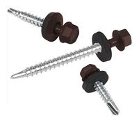 Tornillos para chapas trapezoidales PAROTEC, autorroscantes y autotaladrantes con arandela de sellado EPDM, cabeza hexagonal, 4,8 mm x 55 mm, RAL 8017 Marrón, 200 unidades