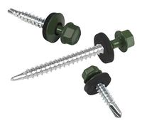 Tornillos para chapas trapezoidales PAROTEC, autorroscantes y autotaladrantes con arandela de sellado EPDM, cabeza hexagonal, 4,8 mm x 70 mm, RAL 6020 Verde, 200 unidades