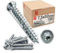 Tornillos para hormigón 7,5x52mm, 100 unidades, tornillo marco ventana cabeza avellanada Torx T30, tornillería acero cincado, tacos y tornillos para pared y madera, Lun Fix