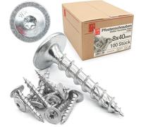 Tornillos para madera 8x40 mm T40, acero zincado blanco, set 100 uds, cabeza Torx amplia para fijación segura, tornillos autorroscantes zincados, tirafondos para madera resistentes, Lun Fix