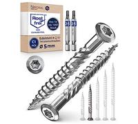Tornillos para terraza 5 x 50 de acero inoxidable C1 con cabeza alomada, muesca de corte y aletas peladoras para 1000 unidades, tornillos Torx 50 mm de largo + 2 puntas Torx