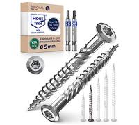 Tornillos para terraza 5x50 de acero inoxidable A2 con cabeza lenticular muesca de corte y aletas peladoras para, 1000 unidades, tornillos Torx hexagonales, 50 mm de largo + 2 puntas Torx