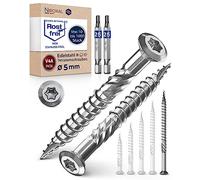 Tornillos para terraza 5x80 de acero inoxidable V4A con cabeza alomada, muesca de corte y aletas peladoras para 500 unidades, tornillos Torx 80 mm de largo + 2 puntas Torx