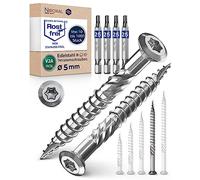 Tornillos para terraza A2, tornillos torx, 5 mm de grosor, 1000 unidades, tornillos para madera, Torx de 70 mm de largo, tornillos de acero inoxidable, para madera, incluye 4 puntas Torx