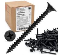 Tornillos pladur 3,5 x 25 mm, 1000 unidades, negros fosfatados rosca fina, cabeza avellanada PH, tornillos para placas de yeso y cartón yeso, fijación en madera y perfil metálico Lun Fix