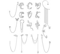 Tornito 17 aretes de cadena con diseño de serpiente, mariposa, hoja, sin perforación, aretes falsos para cartílago, joyería plateada y dorada, Acero inoxidable, Circonia cúbica