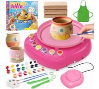 Torno de Alfarería para Niños 6-12 Años, Kit con Arcilla de Secado al Aire | Torno eléctrico para principiantes: modela, talla, seca 24-48 h y pinta con 12 colores, herramientas, delantal y guía