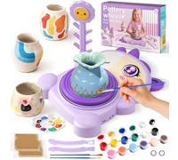 Torno de Alfarería para Niños-Kit Completo de Pintura y Manualidades con 2 Paquetes de Arcilla Autofraguante-Juguete Educativo de Arte para Niñas y Niños de 6 a 14 Años-Regalo Cumpleaños y Navidad
