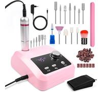 Torno para Uñas 45,000RPM Profesional Lima Electrica Uñas Set de Manicura y Pedicura con Brocas Pulidor Broca,Pedal,Pantalla LED Eléctrica del Taladro del Clavo para Salón DIY/Lima de Uñas Pedicura