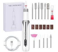 Torno para Uñas Profesional, 12 en 1 Lima Eléctricas Uñas, Torno para UñAs con Pantalla Digital LED, 3 Velocidades, Adecuada para Uñas Acrílicas y de gel (blanca)