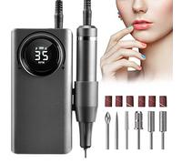 Torno para Uñas Profesional 35000 rpm Portátil Lima de Uñas Eléctrica Inalambrico Recargable Velocidad Ajustable Fresas Torno para Uñas con Pantalla LCD para Manicura Pedicura Salón Belleza