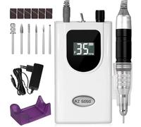 Torno para Uñas Profesional 35000RPM, AZ GOGO Pórtatil ＆ Recargable Torno Uñas Inalambrico para Manicura y Pedicura con 6 Brocas y Pantalla LCD, Lima Electrica para Gel o Acrilicas