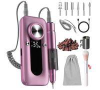 Torno para Uñas Profesional 45000 RPM Portátil Lima de Uñas Eléctrica Inalambrico Recargable Velocidad Ajustable Fresas Torno Molinillo de Uñas Eléctrico para Gel o Acrilicas para Hogar y Salón (Rosa)