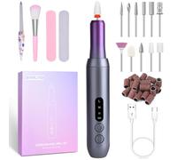Torno para Uñas Profesional Lijadora Eléctrica de Uñas sin Cable 30000RPM, Lima de Uñas Portátil con Pantalla LCD, 12 Puntas, Potente Kit de Lijado para Manicura y Pedicura (Gris y Morado)