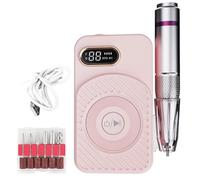 Torno para Uñas Profesional, Lima Electrica Uñas Portátil con Pantalla LED y Función de Memoria, Fresa de uñas Recargable de 45000 RPM para Manicura y Pedicura-粉色