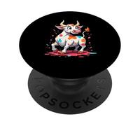 Toro de Caricatura Colorido con Salpicaduras de Pintura PopSockets PopGrip Adhesivo