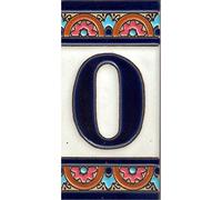 TORO DEL ORO Números casa. Numeros y Letras en azulejo. Ceramica esmaltada, Pintados a Mano técnica Cuerda Seca. Nombres y direcciones. Diseño Arco Azul 5,5x10,5 cms (Número cero "0")